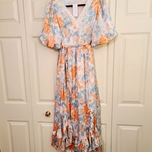 NWT Baltic Born Sonora Floral Midi Dress In Peach And Sage Size Large